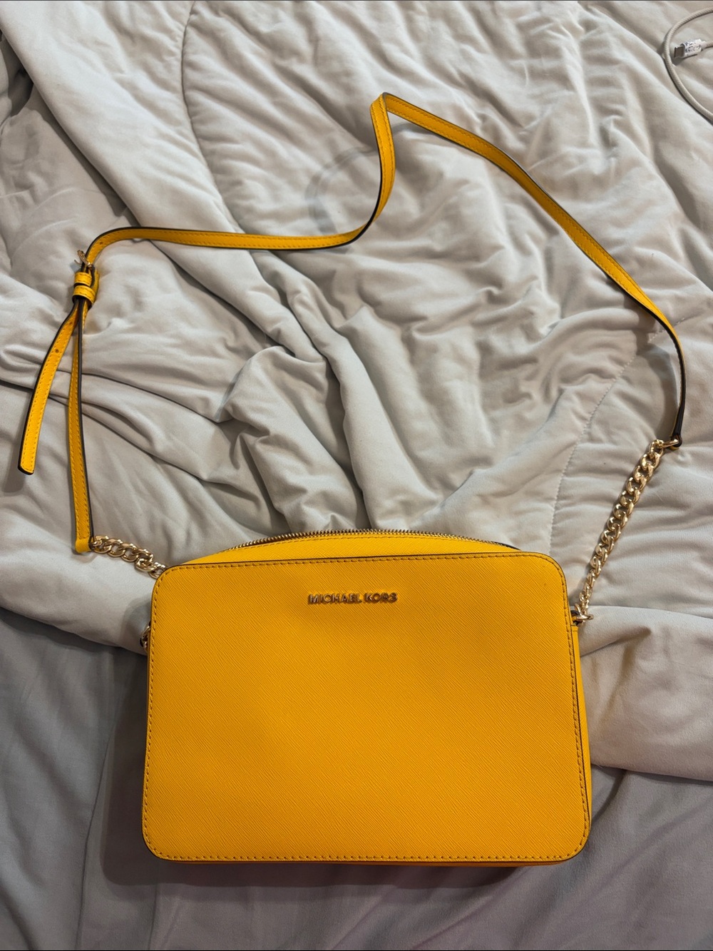 Michael Kors Bright Yellow Saffiano Crossbody with Gold Chain